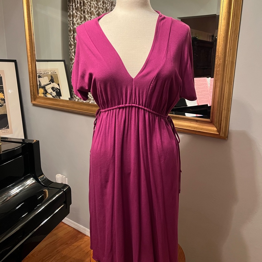 Vibrant Magenta V-Neck Dress